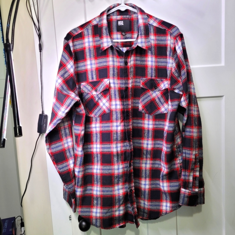 Men L - RSQ Collective - Plaid (Red/Black/White) Flannel